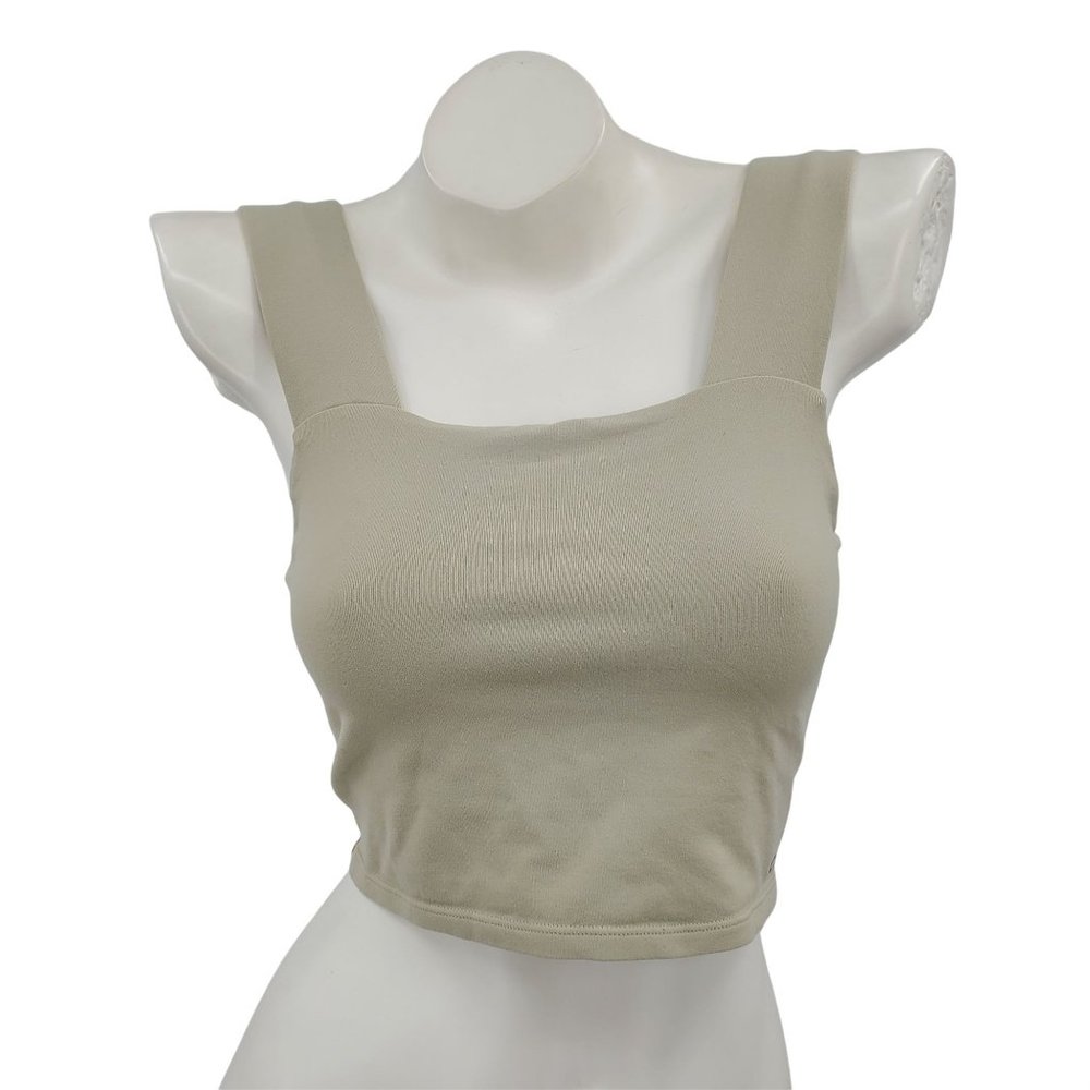 Alo Yoga Taupe Wide Strap Square Neck Crop Seamless Activewear Tank Top